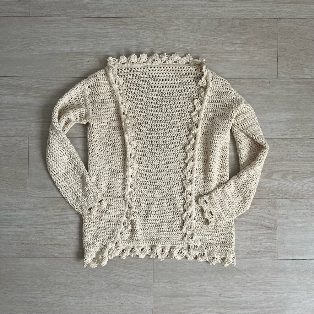 Handmade crochet knit cream cardigan. Hand made crochet by my mom.